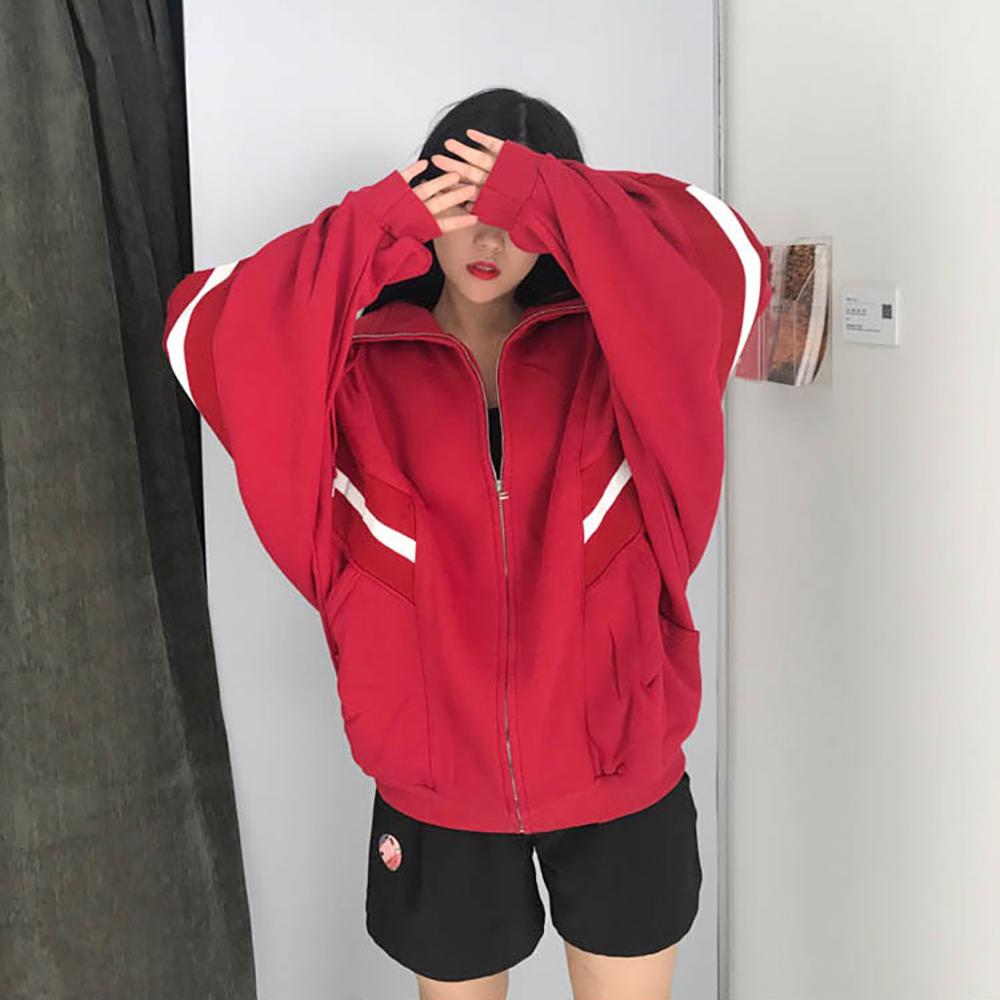 Chaquetas sueltas de manga murciélago para mujer, ropa con cremallera de empalme a rayas, prendas de vestir de manga larga, abrigos casuales para exteriores, ropa deportiva