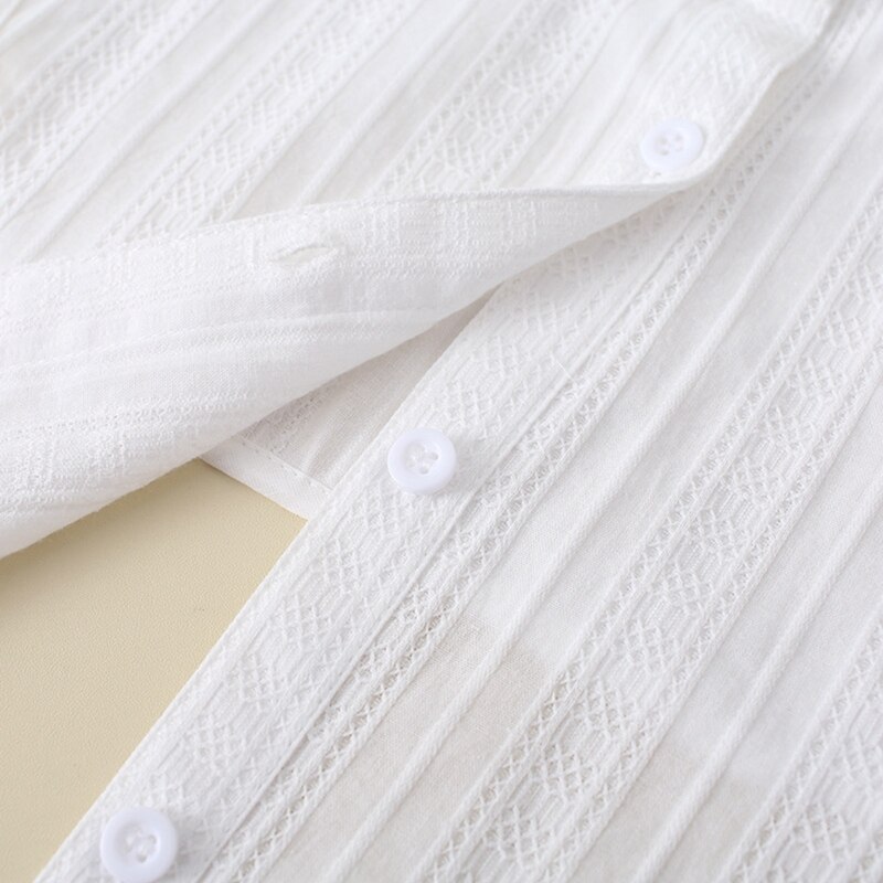 Women Sweet Jacquard Striped Lace Half Shirt Blouse Button Down Detachable Ruffl U4LE