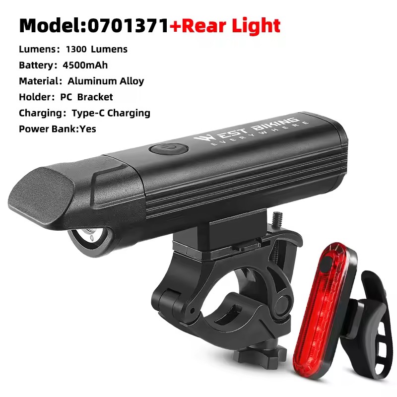 WEST BIKING Anti-Glare Fietskoplampen IPX6 Waterdichte Oplaadbare Fietskoplamp MTB LED Cycluslicht Fietsaccessoires: Blauw