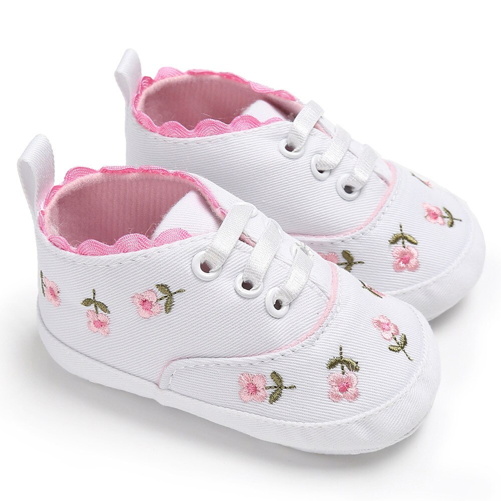 Canvas Newborn Infant Baby Girls Floral Soft Soled Non-slip Crib Shoes First Walker Anti-slip Sneakers 99: WH / 13
