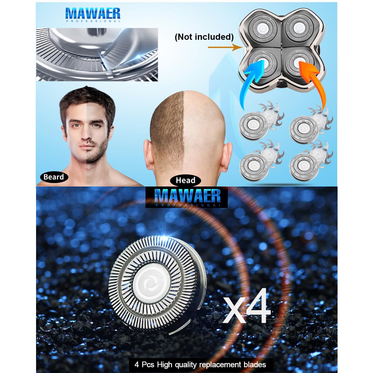 Head Shaver replacement Blades for SKULL SHAVER Pitbull Carver PRO 4 Head Electric Razor Replacement head
