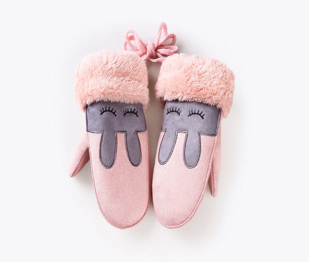 7 kolorów zimowe dziecięce rękawiczki Kawaii nowe pluszowe kreskówki grube futrzane mitenki regulowane ciepłe dla niemowląt dzieci szkolne rękawiczki: różowy