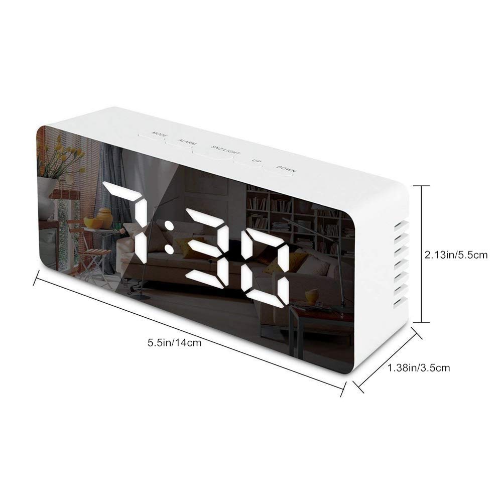 Led Spiegel Wekker Thermometer Digital Display Usb Dimbare Snooze Temperatuur Night Modus Licht Geheugenfunctie Bureauklok