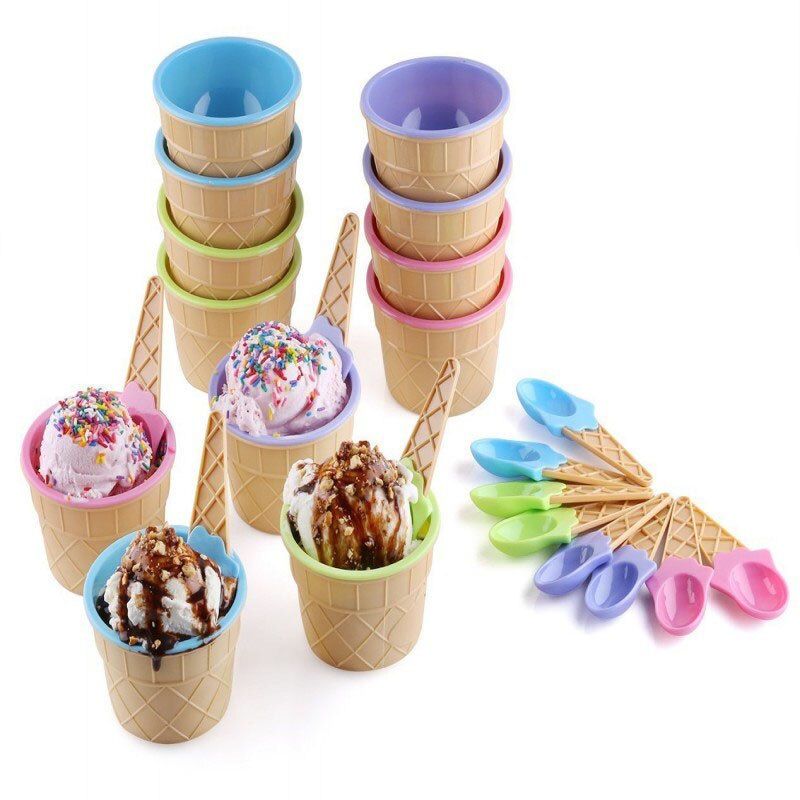 Baby Kids Ice Cream Cup Spoon Set Durable ICE Cream Cup KIds Couples Tubs Lovely Dessert Cup