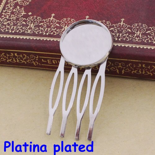 Fit 20mm Koperen Kam Haarspelden Blank Cabochon Instellingen Hair Clips Accessoires 22x52mm 7 stks/partij K05467: Platina plated