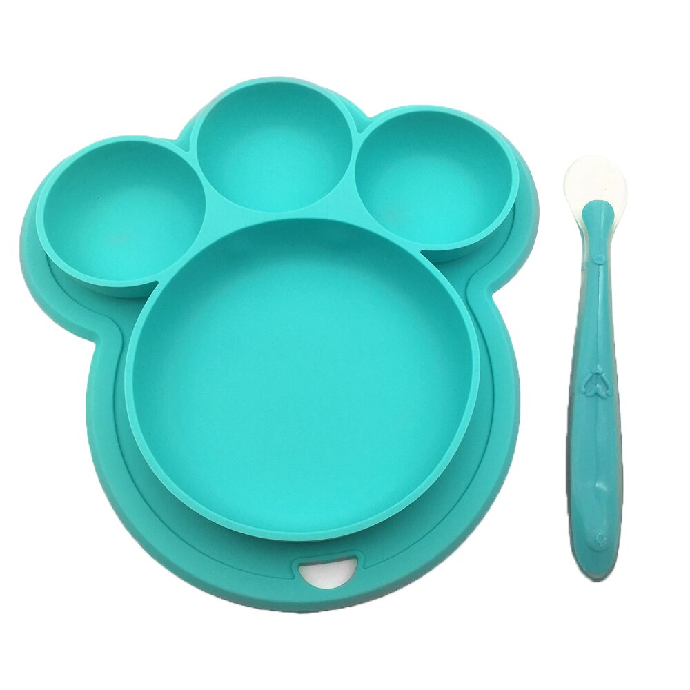 Plato de silicona para bebé, platos de alimentación sin BPA, vajilla de entrenamiento con ventosa para bebés, bonitos platos coloridos de oso de dibujos animados para niños: green