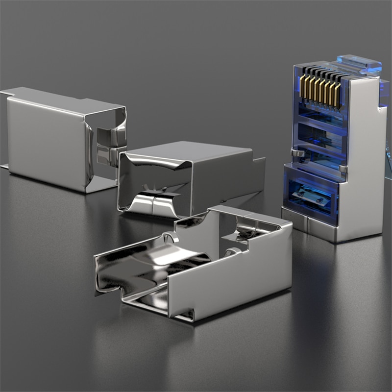 AMPCOM CAT6 Shielded RJ45 Modular Plug Connector 8P8C Crimp End Ethernet Cable Ethernet Connector Gold-Plated 50U