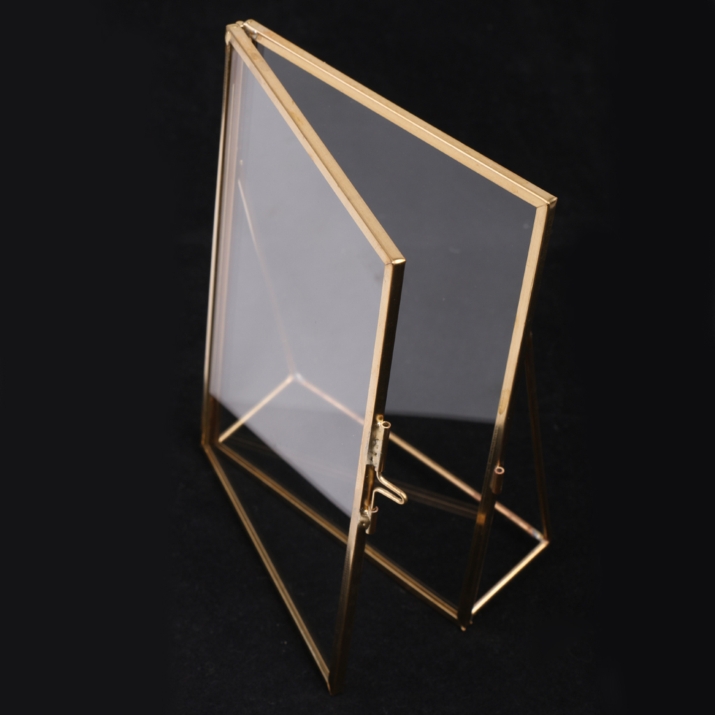 4Pcs Clear Glass Sign Holder with Gold Borders and Vertical Stand, Double Sided Table Menu Holders Picture Frames 4x6''
