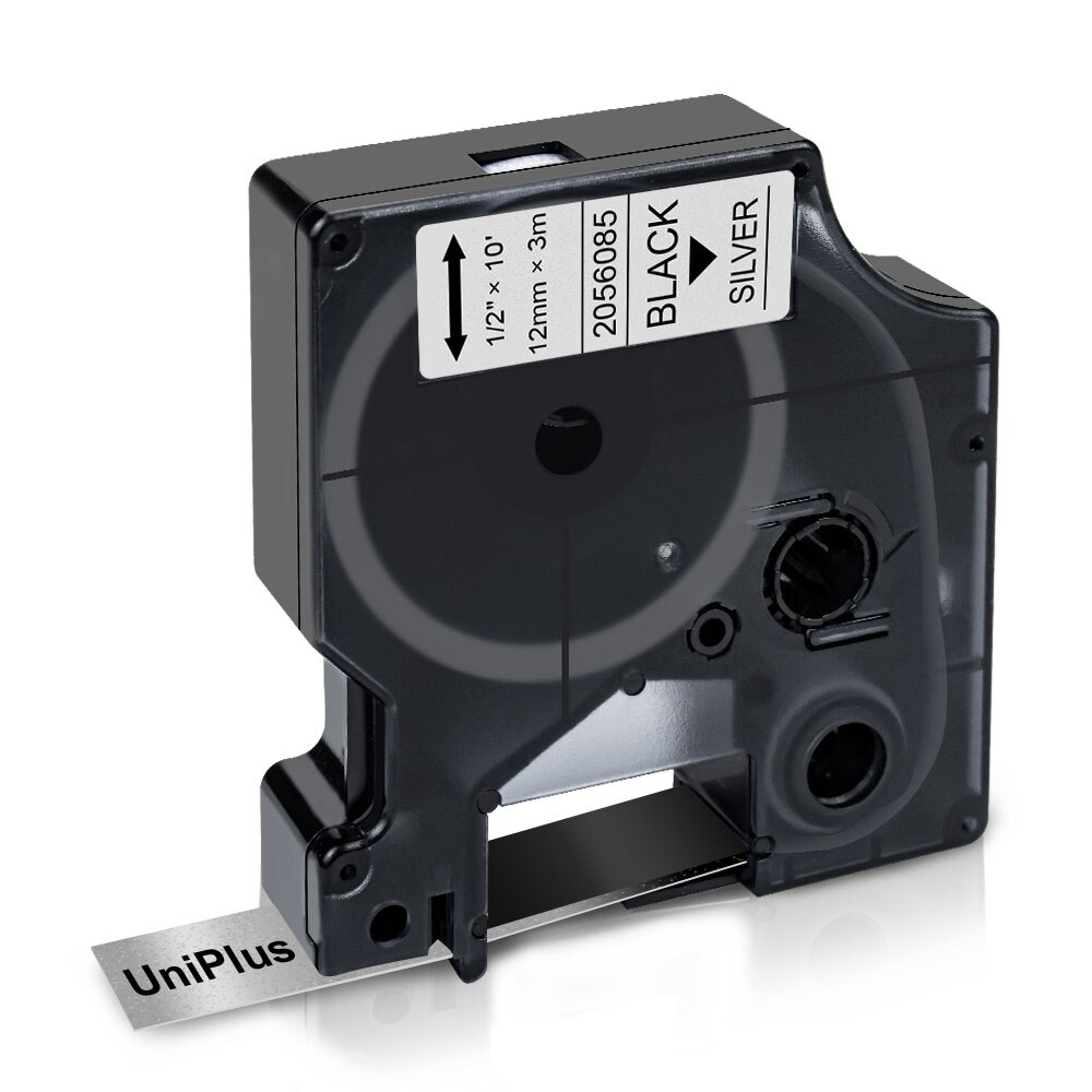 UniPlus 12mm Label Tape Compatible Dymo Label Maker D1 Tape Shiny Black on Silver Printer Ribbon for Dymo Labeller 360D 100 450