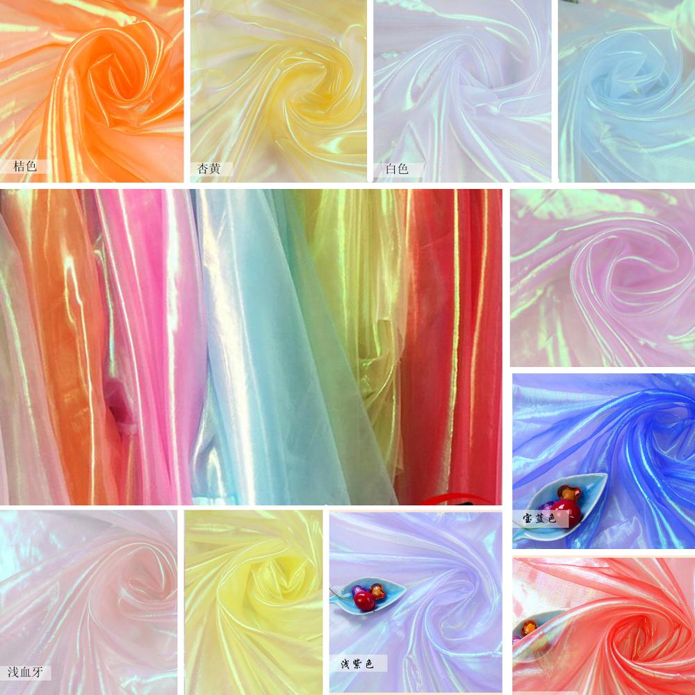 1 Meter Schleier transparent Holographische Stoff Fluoreszierende Stoffe Bunte Glänzende Blick Stoff Bühne Hochzeit Dekor