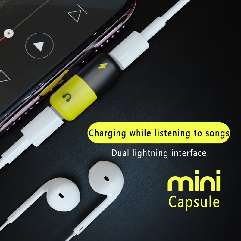 2 In 1 Mini Capsule Ios Adapter Splitter Audio Dubbele Ios Poorten Ondersteuning Luisteren Muziek Opladen Voor Iphone 7 8 X Xs 11 12