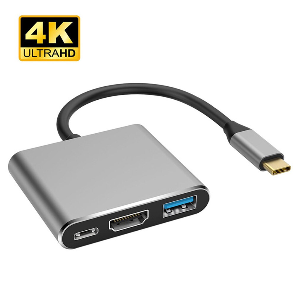 3 in 1 USB 3.1 Type-C HUB Converter Metal USB 3.0 USB C PD 4K HDMI Portable Adapter for Computer PC