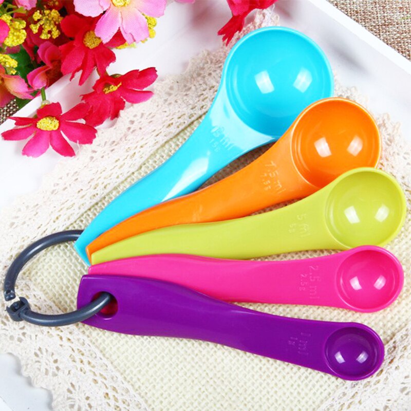 5 pcs/set Measuring Spoons Colorful Plastic (1 / 2.5 / 5 / 7.5/ 15ml) Sugar Cake Baking Spoon Baking Utensil Tools Set Kit