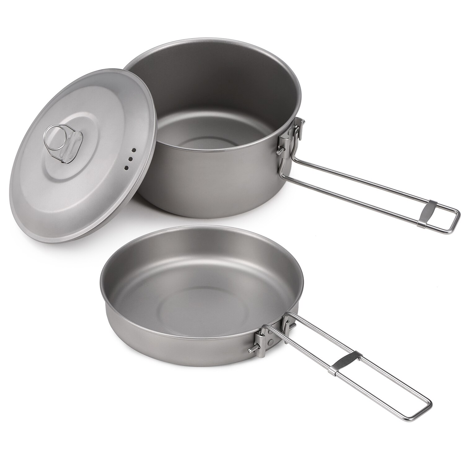 Juego de utensilios de cocina de titanio para Camping, juego de ollas y sartenes con tapa y manijas plegables para Camping al aire libre, senderismo, mochilero, Picnic