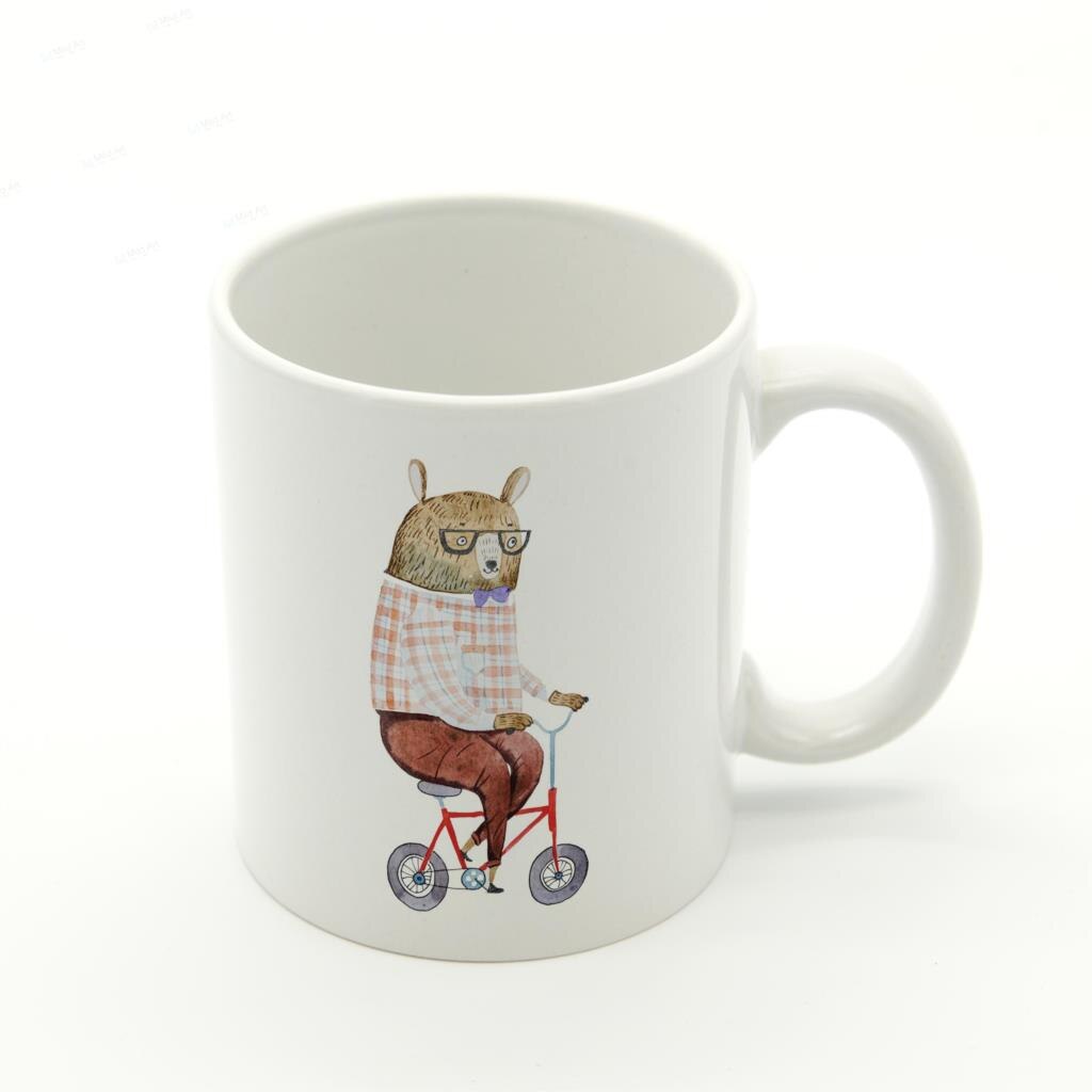 Akvarell kawaii djur giraff räv björn varg kanin kök keramisk vattenkopp söta barn kaffe te ölmuggar set: Björn-mugg / Standard - höger hand