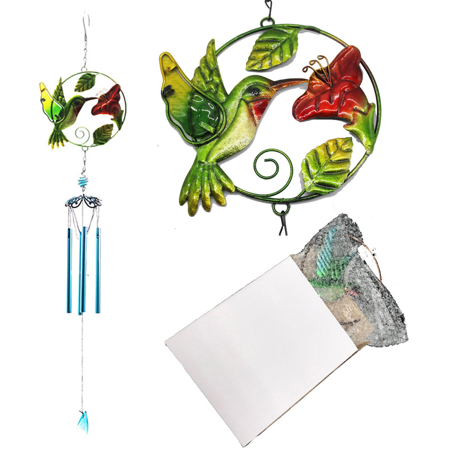 Iron wind chimes, kingfisher glass wind chimes, painted crafts, outdoor garden decoration pendants, .: Green