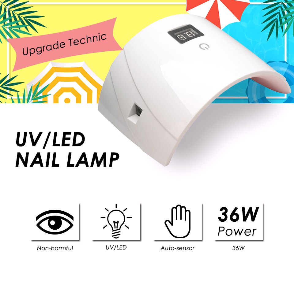 Arte Clavo 36 W UV LED Lamp 18 LEDS Gel Nail Lamp Nail Droger Voor Nagels Alle Gel Polish Sensor LED Light Nail Art Manicure Gereedschappen: 36W Nail Lamp