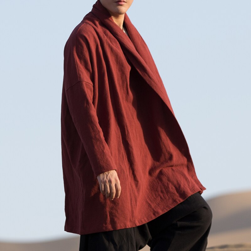 Traje chino de estilo antiguo Hanfu para hombre, ropa de algodón y lino, capa, ropa Retro, Zen, vestido de ,