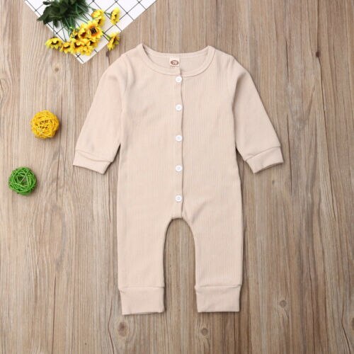 Peuter Baby Kid Meisje Jongen Lange Mouw Bodysuit Jumpsuit Outfit Herfst Kleding: Beige / 3M