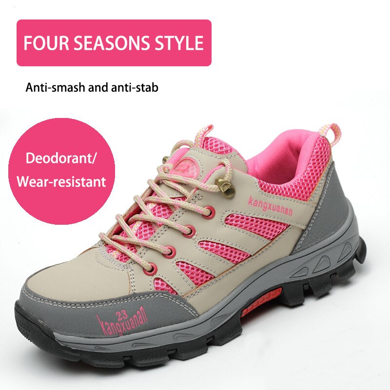 Zapatos de seguridad cómodos y ligeros para mujer, zapatillas de protección para el trabajo, transpirables, con punta de acero, botas industriales: pink breathable / 35