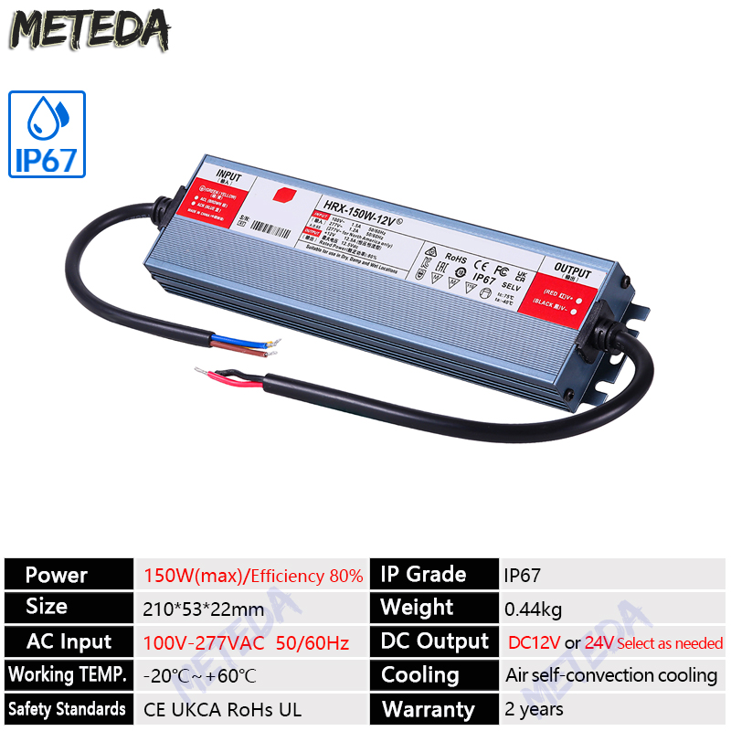 Transformador de iluminación de fuente de alimentación impermeable IP67 AC100V ~ 277V a DC 12V 24V Controlador LED 100W 200W 300W 400W 500W adaptador para exteriores: Castaño / 230 V