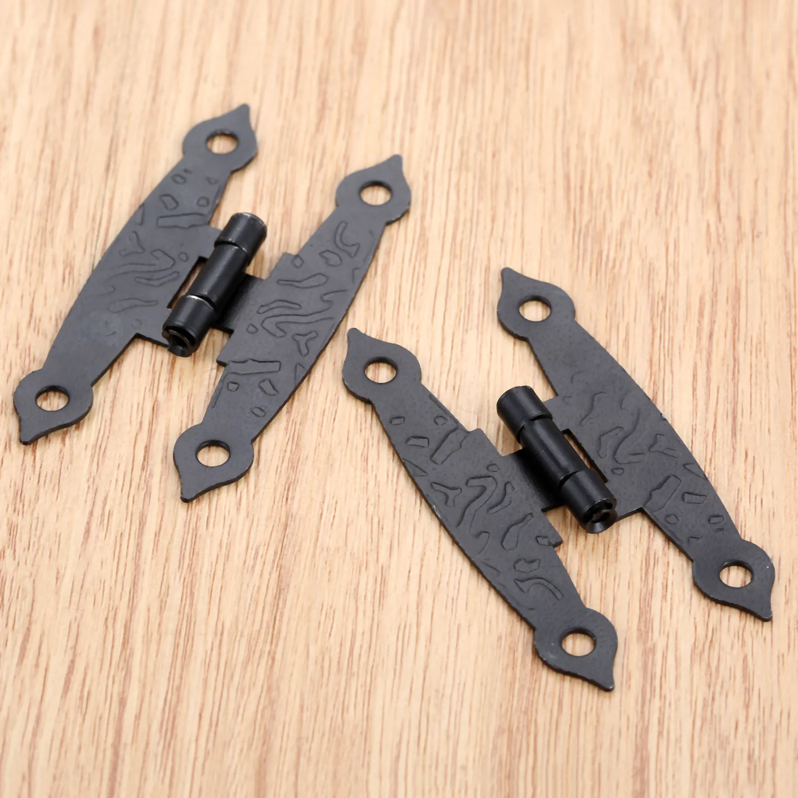 2pcs H shape Hinges +8 screws Black 65*33mm Debossed 4 Holes Furniture Cabinet Wooden Jewelry Box Wine Case Retro Decor