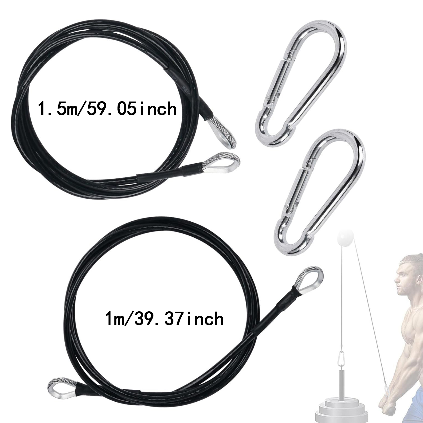Extensor de cable de gimnasio resistente de 5 mm de espesor Accesorio de cuerda de extensión de 39/59 pulgadas Compatible con accesorios de gimnasio en casa