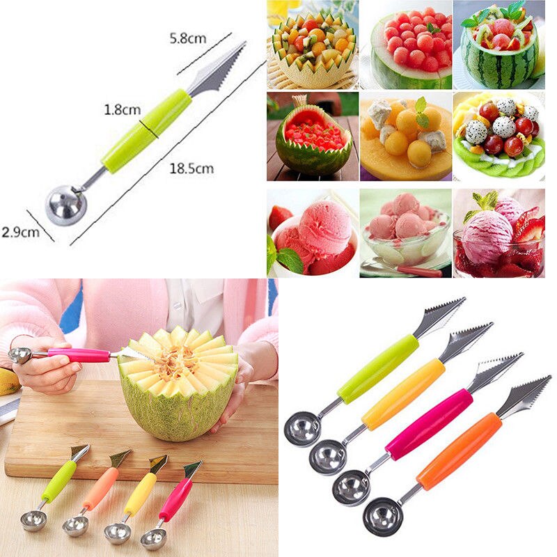 2 In 1 Melon Baller Scoop Fruit Carving Knife Multi-functional Kitchen Peeler Fruits Cutter Shape Carving Tool