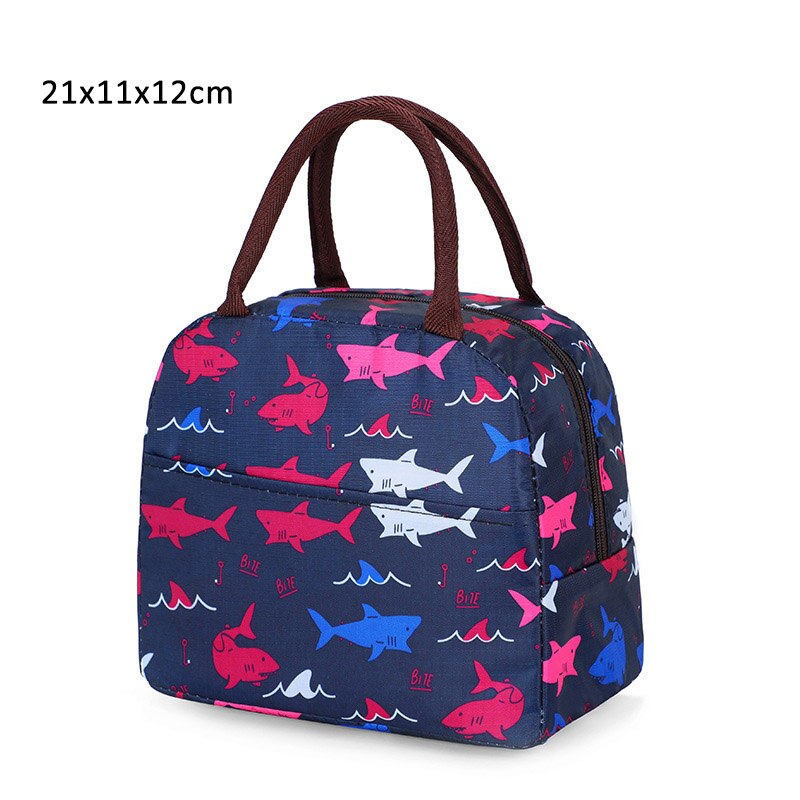 Flamingo Animal Print Lunch Bag Portable Waterproof Travel Picnic Food Storage Tote Bag Thermal Insulated Lunch Box Bento Pouch: navy blue fish