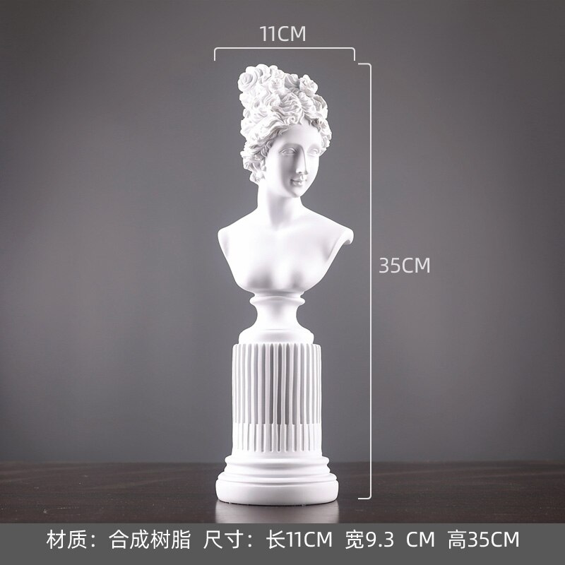 Statue de tête de personnage en plâtre, décoration douce pour maison, modèle de chambre, ornement de bureau à la: White 35cm High