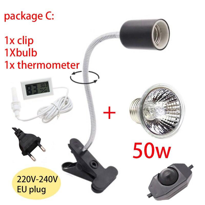Uvauvb Reptiel Lamp Set Met Clip Schildpad Lamp Lamphouder Kit Thermometer Hygrometer Schildpadden Koesteren Verwarming Lamp U26: package C 50W