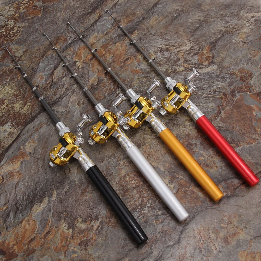Mini canne à pêche télescopique de poche Portable, pliable en forme de stylo, avec moulinet, pour l&#39;extérieur, pêche en lac et en rivière