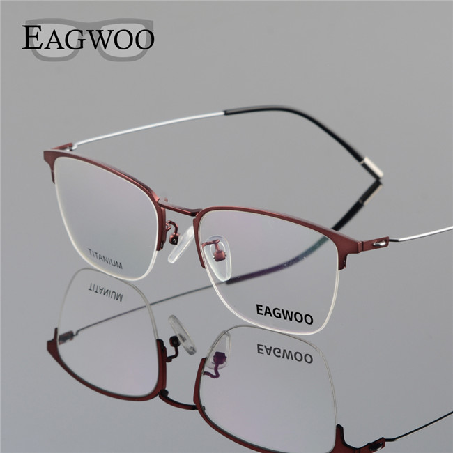 Eagwoo Titanium Eyeglasses Half Rim Optical Frame Prescription Spectacle Wire Temple Glasses Men Slim Light Eye glasses 5201: Red