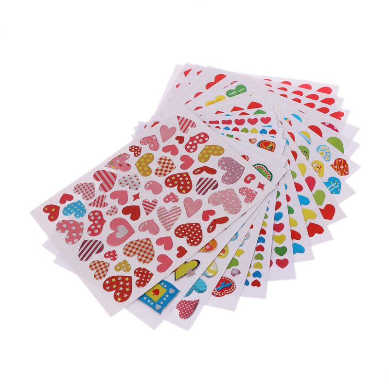 10 Sheets Heart Stickers Love Decorative Sticker Envelopes Cards Craft Scrapbooking Party Favors Prize Class Rewards