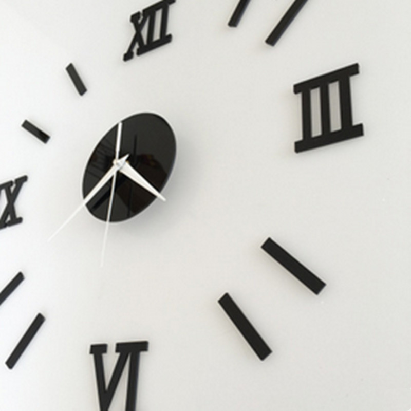 Reloj De Pared grande 3D DIY, moderno, decoración del hogar, Reloj De Pared De cuarzo, pegatinas, Reloj De Pared, relojes De espejo acrílico De 20 pulgadas: Negro