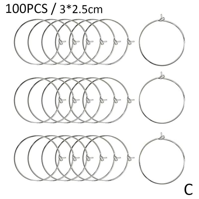 100pcs Champagne Wine Glasses Charm Rings Silver Metal Earrings Hoops Wire Drink Rings Labeling Circle Wine Party S4J5: C