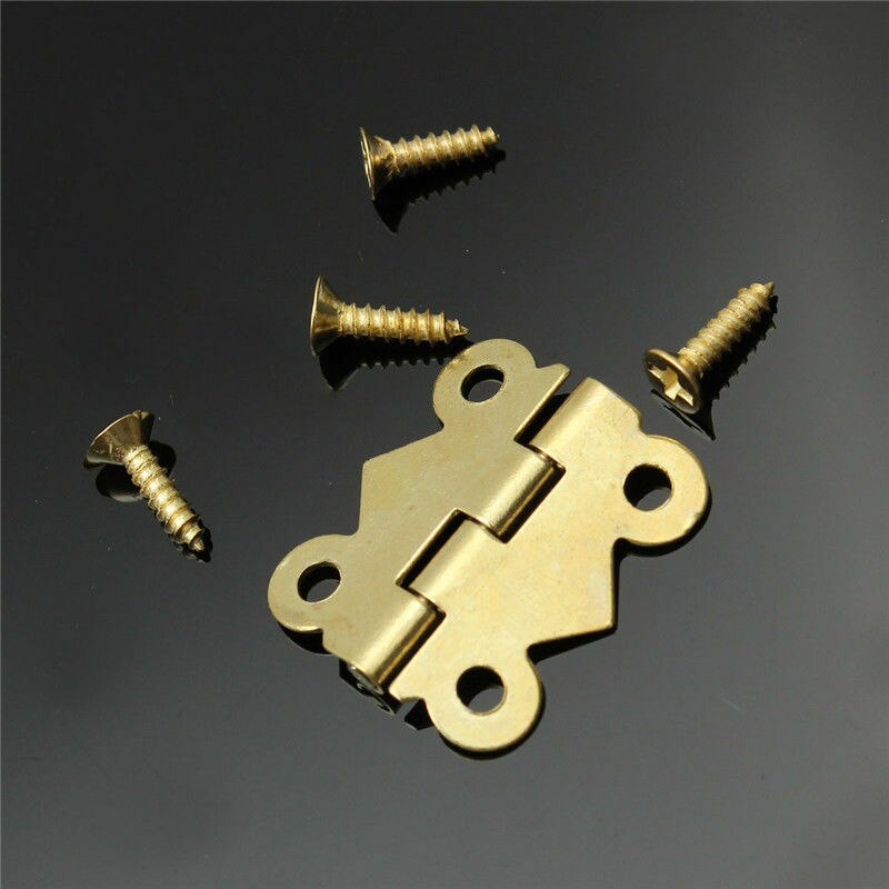 Charnière à plat dorée 17x20mm, 20 pièces/paquet (avec 40 vis), convient pour armoire, tiroir, boîte à bijoux, matériel de meubles