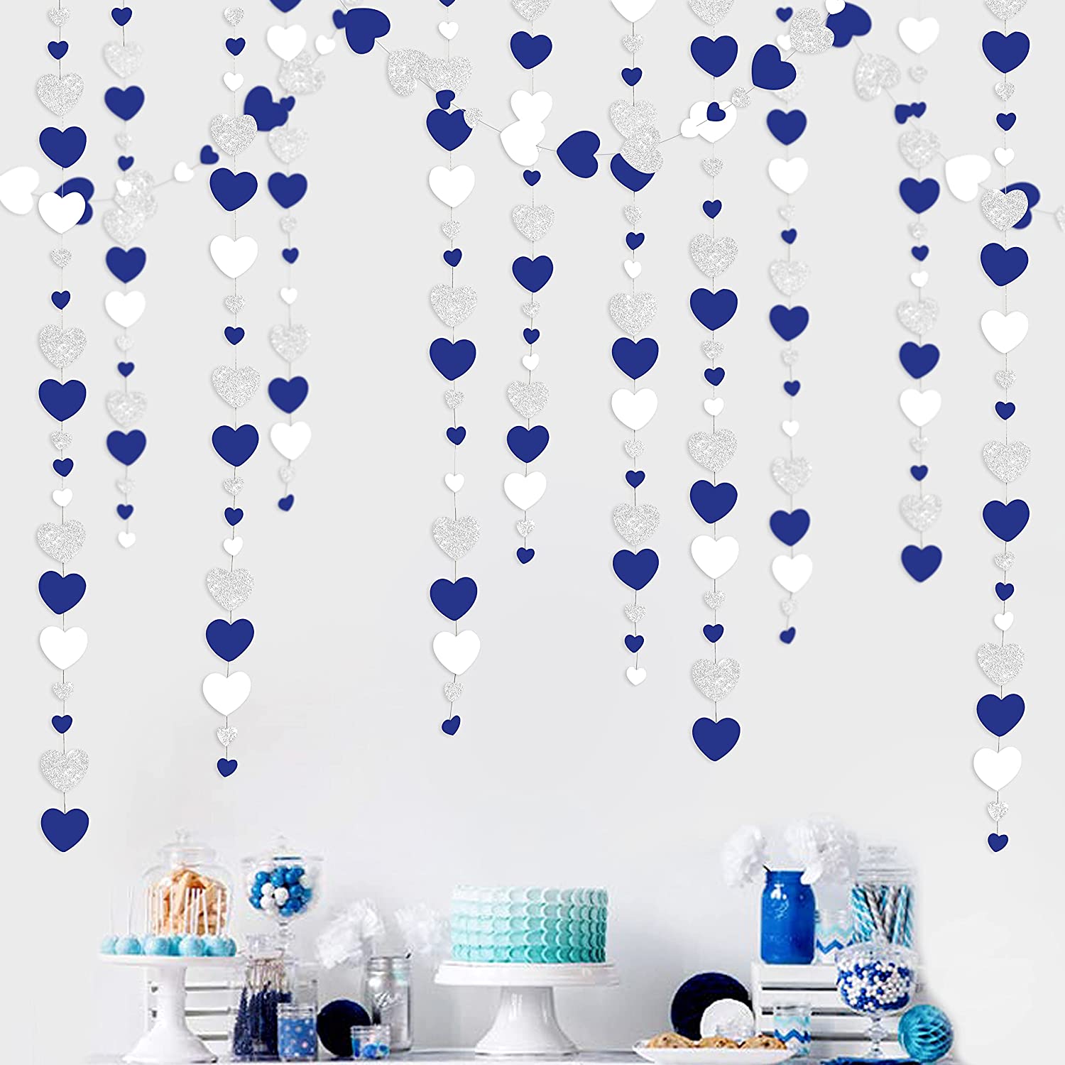 Guirnaldas de papel dorado y plateado azul marino real, suministros de decoración de pared para de cumpleaños de bebé, boda, corazón de amor, 4M
