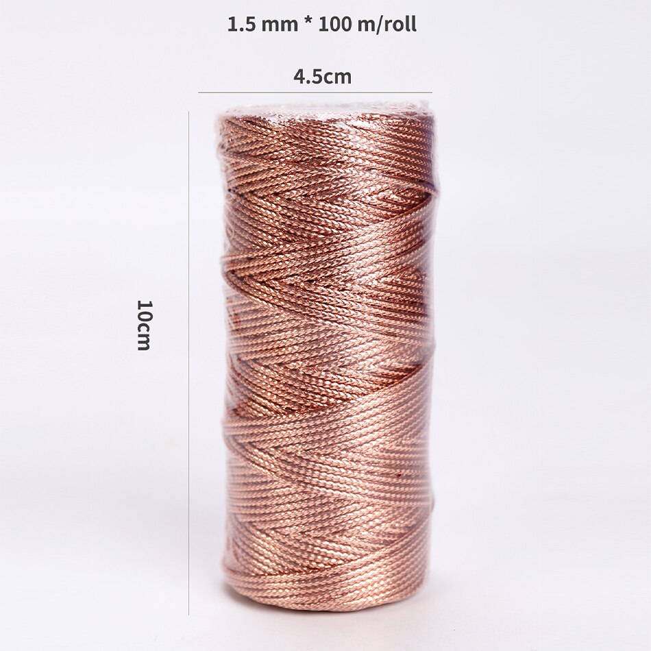 Cuerda de 100M y 1,5mm para manualidades, costura artesanal, cordón de macramé dorado y plateado, hilo trenzado para envolver , decoración textil para el hogar: Rose gold