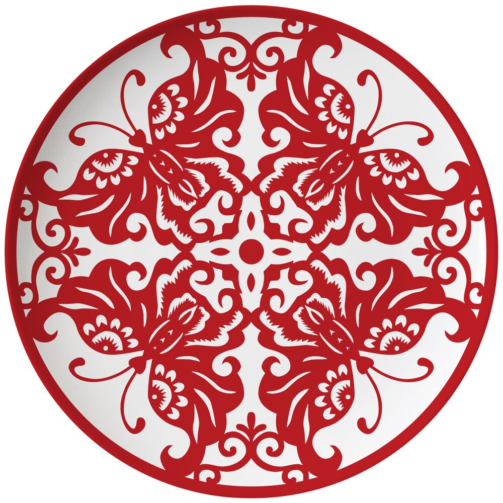 Chinese Plate Set Butterfly paper-cut bone china tableware set household fruit plate dessert tableware: 8-inch plate