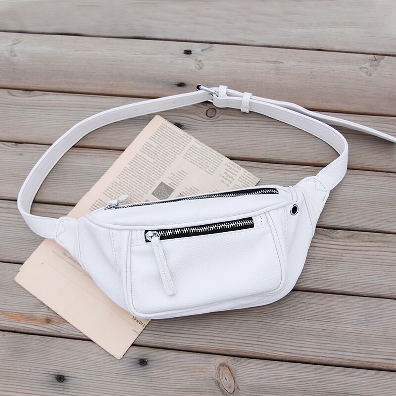 MABULA Litschi aufbringen Brust Packungen Weiche Leder Taille Taschen Klassische Freien Sport Gürtel Tasche für Reise: Weiß