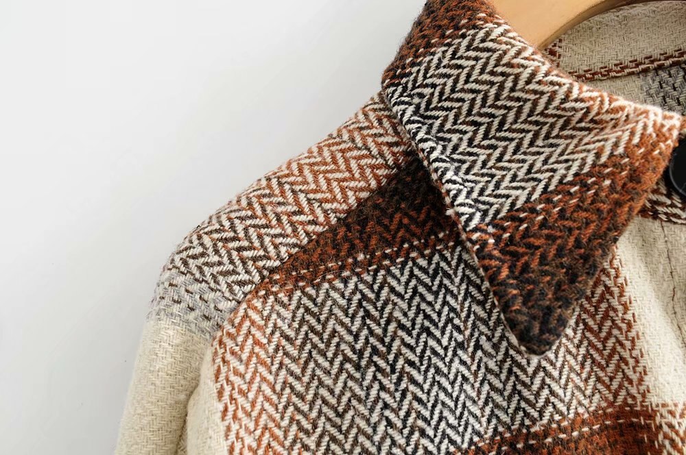 Kvinder plaid skjorte jakke vinter uld frakke enkeltradet oversize frakke revers toppe