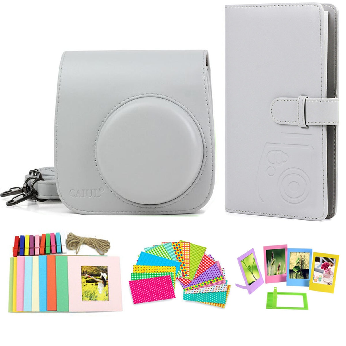 Fujifilm Instax Mini 8 9 ensemble d'accessoires pour appareil Photo avec étui 96 Photos Album 10 cadre Photo suspendu 5 cadres de Table autocollants 20pc