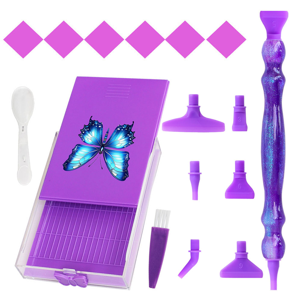 DIY Diamond Painting Art Tools Kit - 16 stuks Multi-stijl multifunctionele penkoppen, harspuntboorpen, was, opbergvak en borstel: Blauw