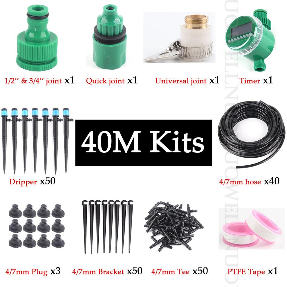 5~50M Smart Garden Watering System Automatic Micro Drip Irrigation Watering Kits Garden Watering Timer Kit Irrigation System: 40m Blue Kits