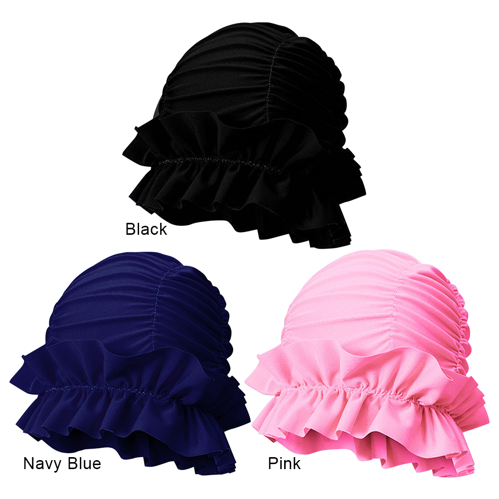 Women Pleated Swim Cap Nylon Swimming Cap Comfortable Portable Pool Cap Ear Protection Keep Hairstyle Unchanged for Beach Pool