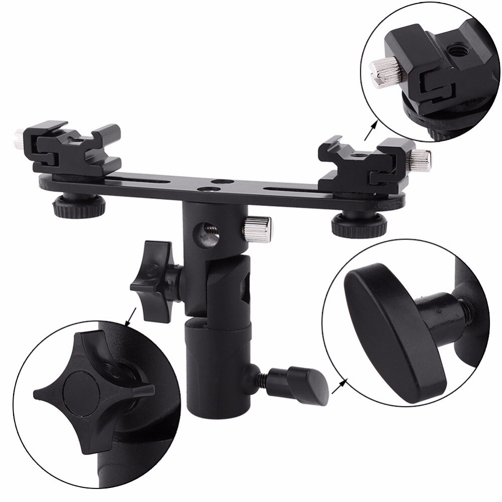 1/4 "En 3/8" Schroef Double End Licht Standhouder Dual Flash Bracket Shoe Bracket Mount Statief Voor digitale Dslr Camera