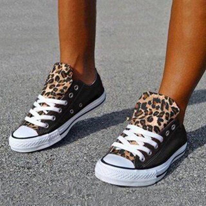 Vår höst kvinnor leopard skor sneakers dam snörning fritidsskor andas canvas skor zapatos de mujer