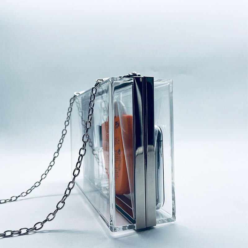 Ms. Brand Evening Bag Acrylic Ms. Shoulder Bag Silver Frame Transparent Small Square Bag Casual Clutch