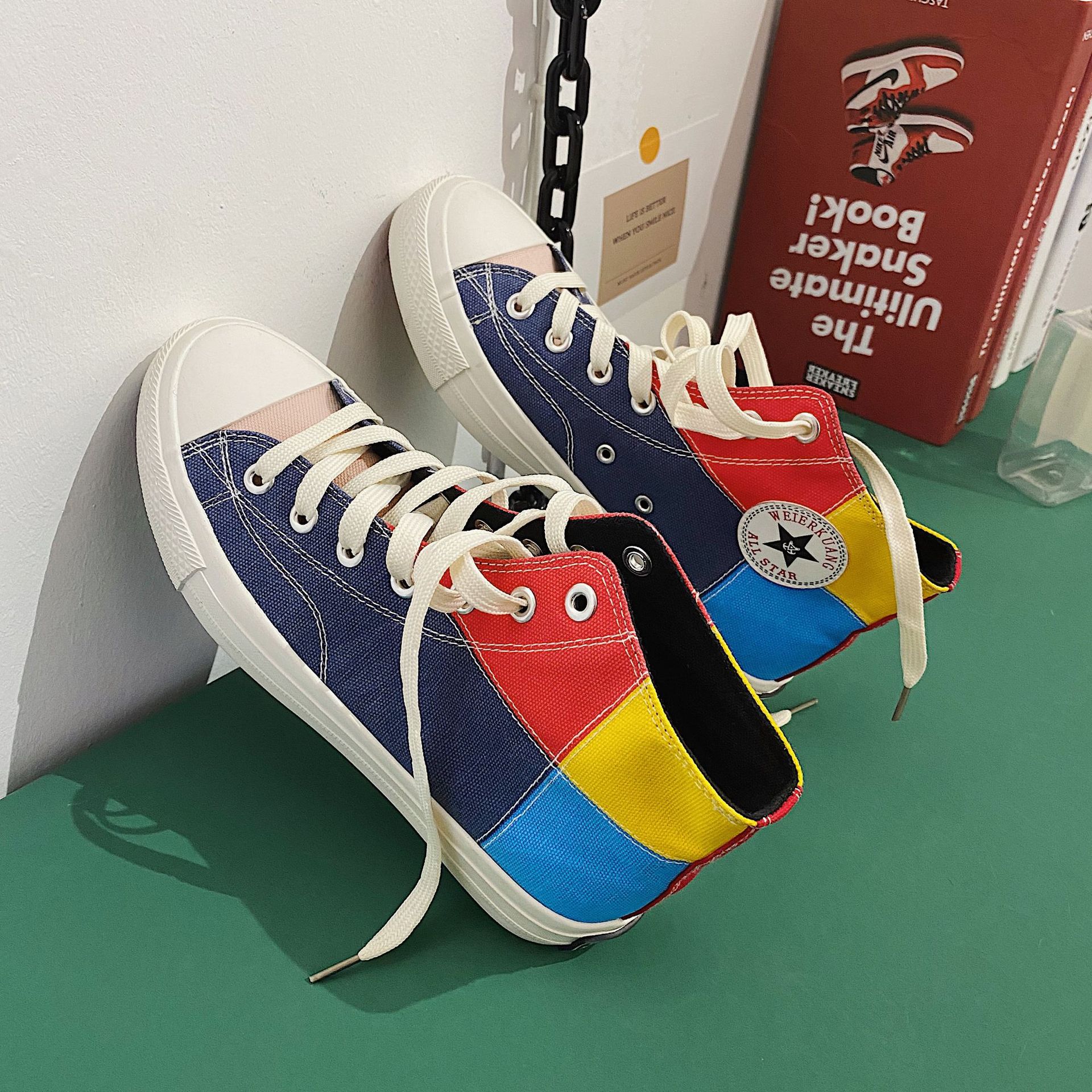 REFAFA printemps Ins haut haut chaussures en toile tendance coréenne rue applaudissement conseil chaussures et décontracté port chaussures: Bleu / 10